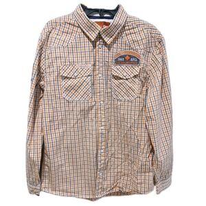 Vintage Rolling Paper Orange & Grey Men's  Button Down Plaid Shirt  XL